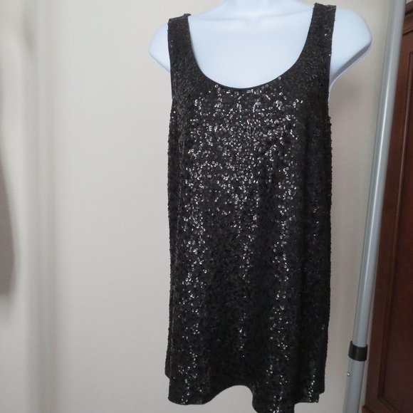 🎉🎉HPx4🎉🎉 J. Crew Black Sequined Tank Top, Scoop Neck - Size XL - EUC - Picture 2 of 6